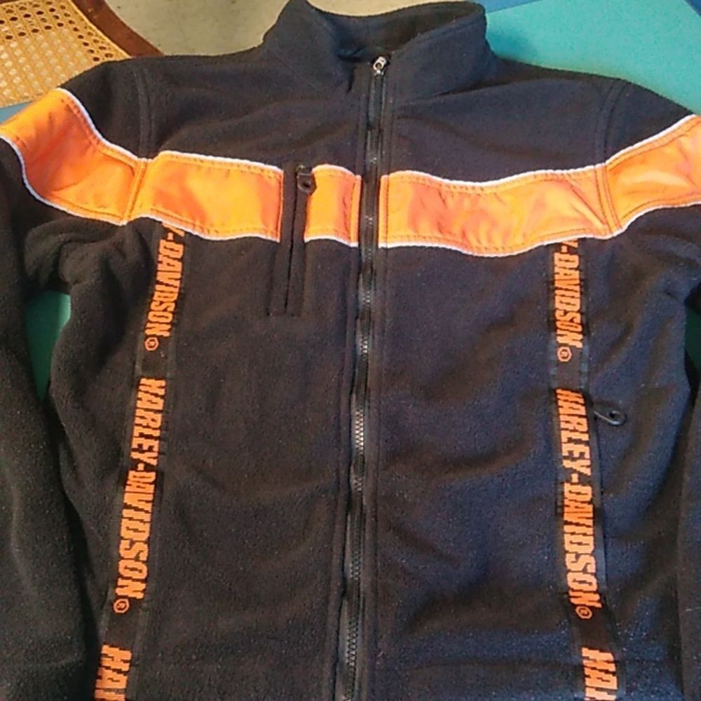 Harley Davidson SM Fleece Reflective Zipper Front Jacket Biker